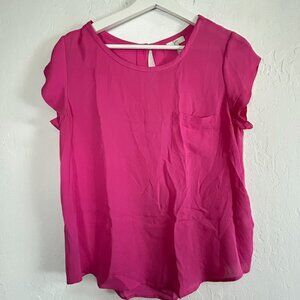 Joie Womens Hot Pink Round Neck 100% Silk Short Sleeve Top Blouse Medium Casual